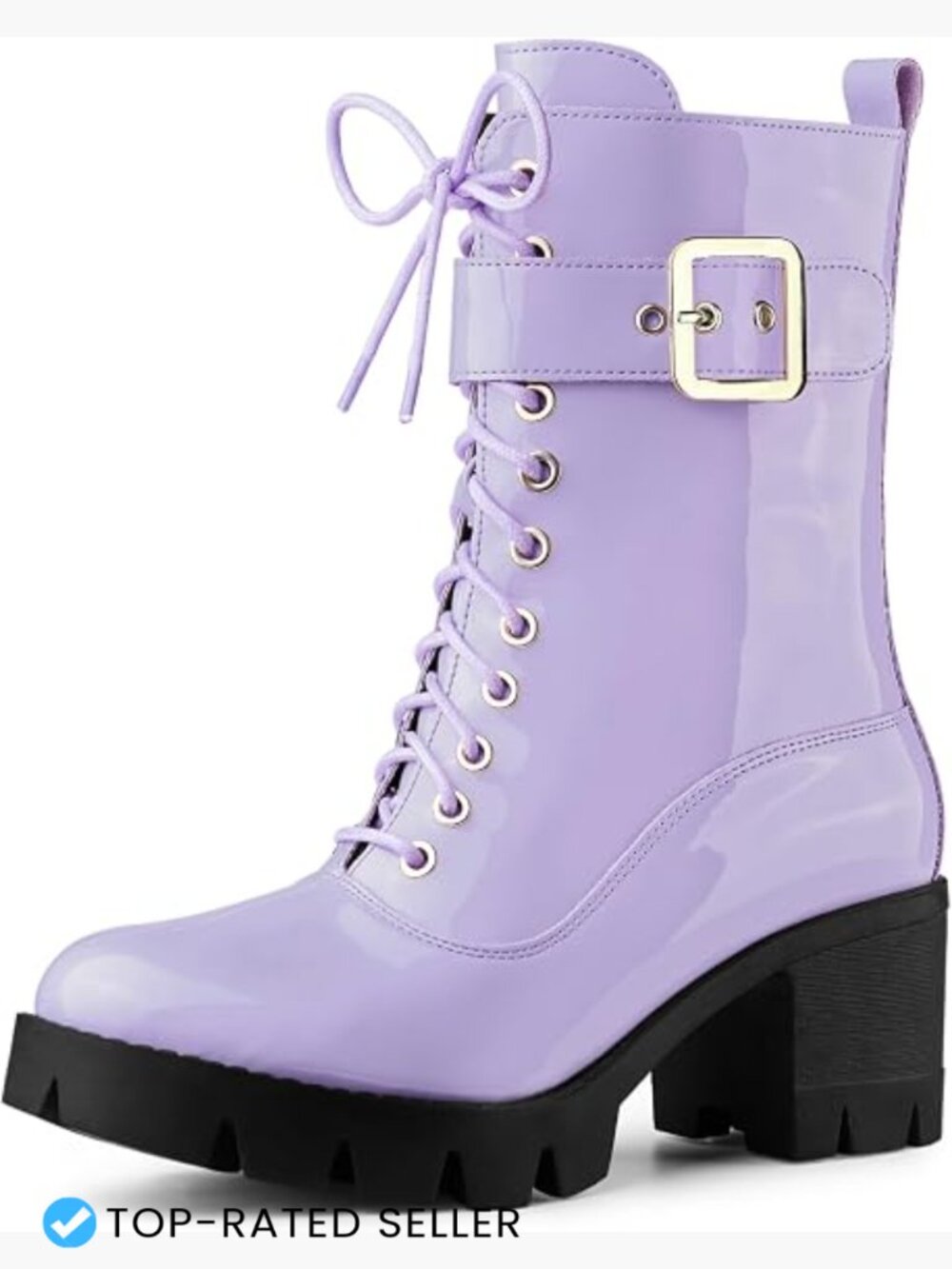 Women's Zip Platform Chunky Heel Combat Boots Ankle High Round Toe